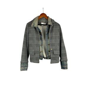 Amici Womens Double-Layer Plaid & Denim Jacket M